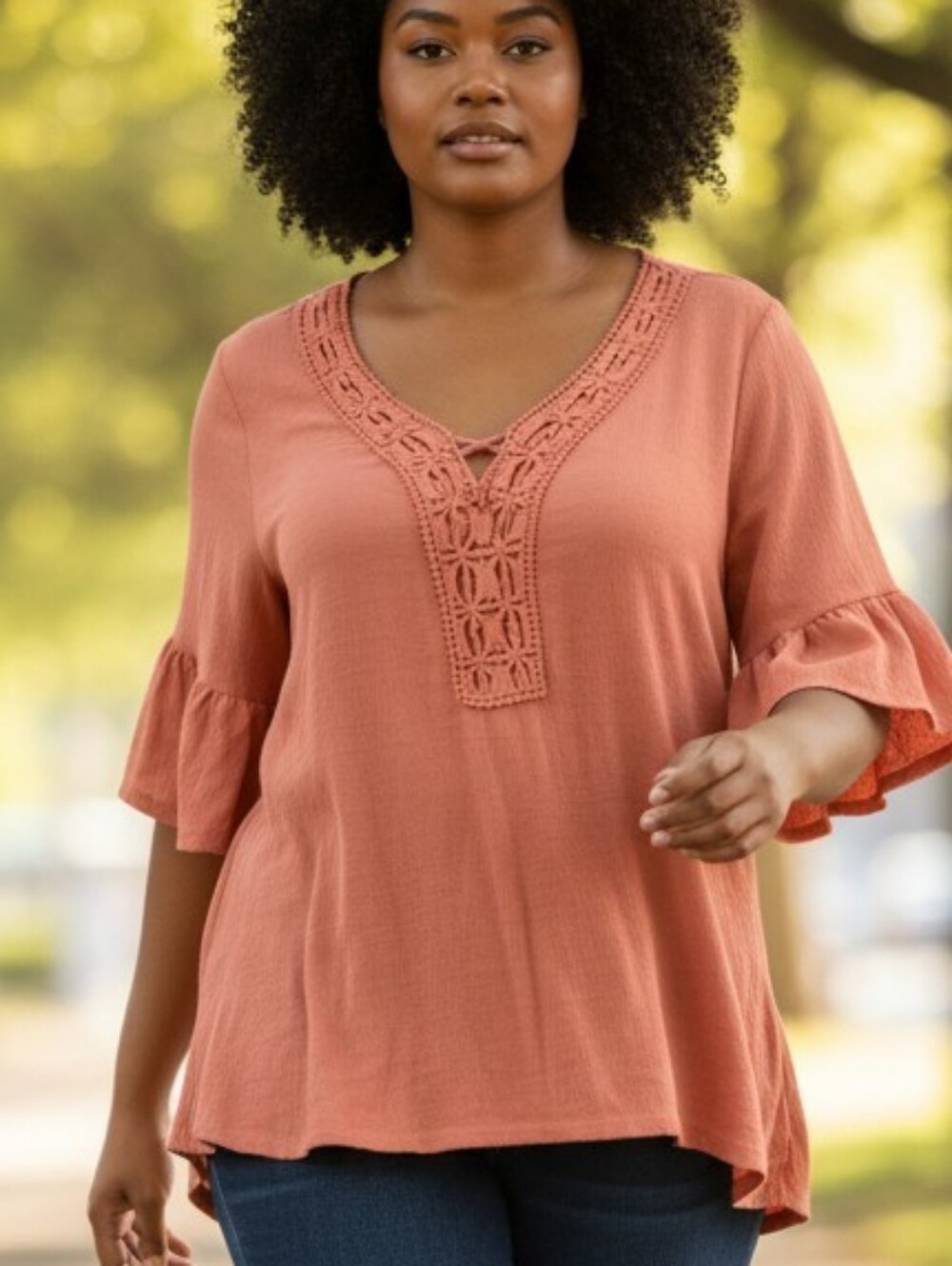 ABOVE AND BEYOND Women's Crochet-Trim V-Neck Tunic Top - Dusty Rose